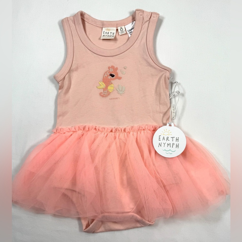 NWT EARTH‎ NYMPH Baby Tutu Seahorse Romper 6-12M Coastal Pastel Ocean Beach NEW